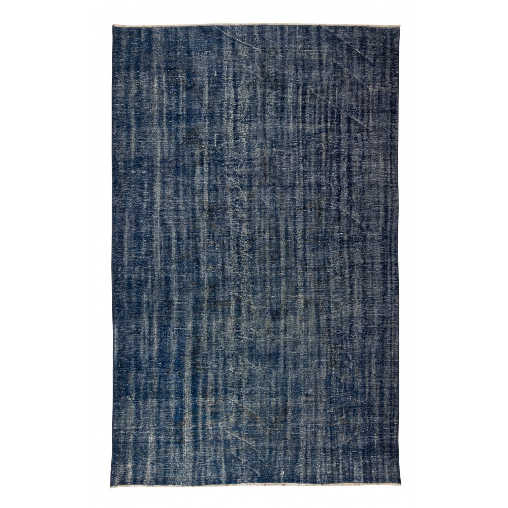 Handmade Vintage Turkish Area Rug Over-Dyed in Navy Blue for Modern Interiors