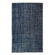 Handmade Vintage Turkish Area Rug Over-Dyed in Navy Blue for Modern Interiors