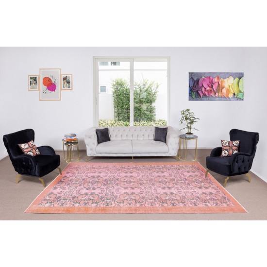 Hand Knotted Vintage Turkish Rug Over-Dyed in Pink 4 Modern Interiors, Woolen Floor Covering