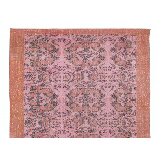 Hand Knotted Vintage Turkish Rug Over-Dyed in Pink 4 Modern Interiors, Woolen Floor Covering