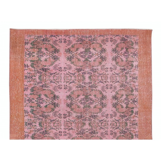 Hand Knotted Vintage Turkish Rug Over-Dyed in Pink 4 Modern Interiors, Woolen Floor Covering Hand Knotted Vintage Turkish Rug Over-Dyed in Pink 4 Modern Interiors, Woolen Floor Covering