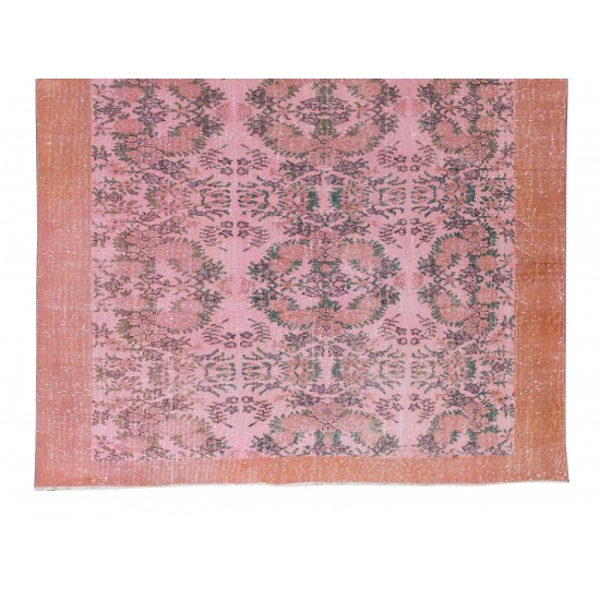 Hand Knotted Vintage Turkish Rug Over-Dyed in Pink 4 Modern Interiors, Woolen Floor Covering