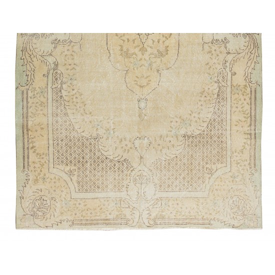 Antique Washed Turkish Oushak Rug with Medallion Design, One-of-a-Kind Wool Carpet for Living Room Decor