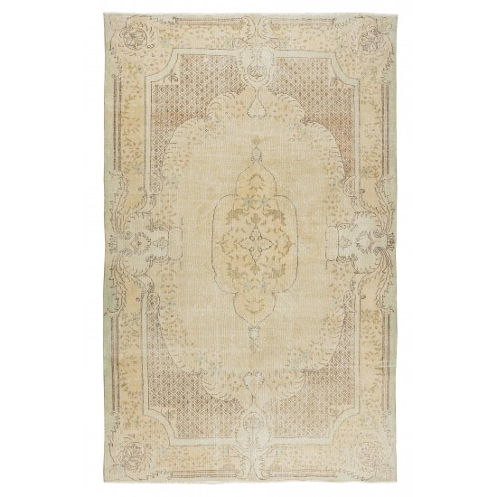 Antique Washed Turkish Oushak Rug with Medallion Design, One-of-a-Kind Wool Carpet for Living Room Decor