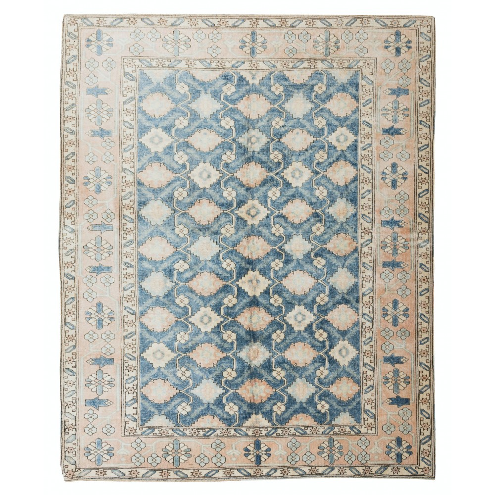 Handmade Turkish Area Rug, Authentic Floral Vintage Carpet