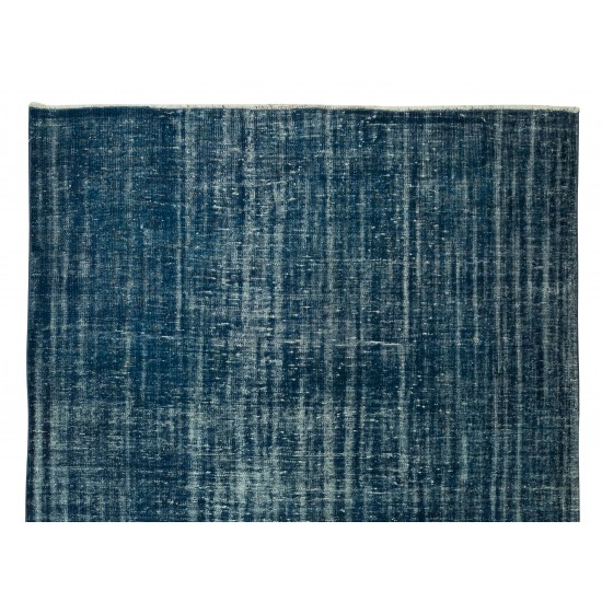 Handmade Vintage Turkish Area Rug Over-Dyed in Navy Blue for Modern Interiors