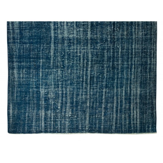 Handmade Vintage Turkish Area Rug Over-Dyed in Navy Blue for Modern Interiors