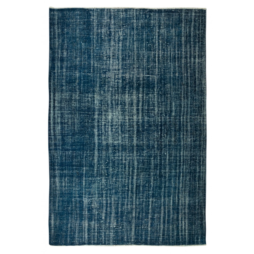 Handmade Vintage Turkish Area Rug Over-Dyed in Navy Blue for Modern Interiors