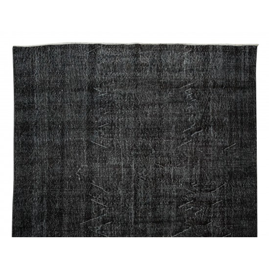 Hand-Knotted Vintage Turkish Area Rug Over-Dyed in Black, Ideal for Modern Home & Office Decor