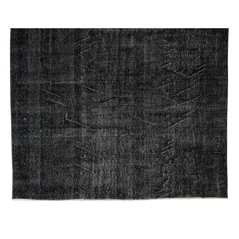 Hand-Knotted Vintage Turkish Area Rug Over-Dyed in Black, Ideal for Modern Home & Office Decor