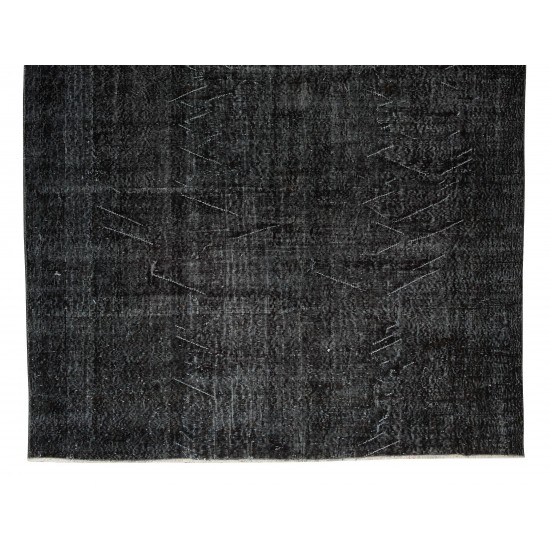 Hand-Knotted Vintage Turkish Area Rug Over-Dyed in Black, Ideal for Modern Home & Office Decor