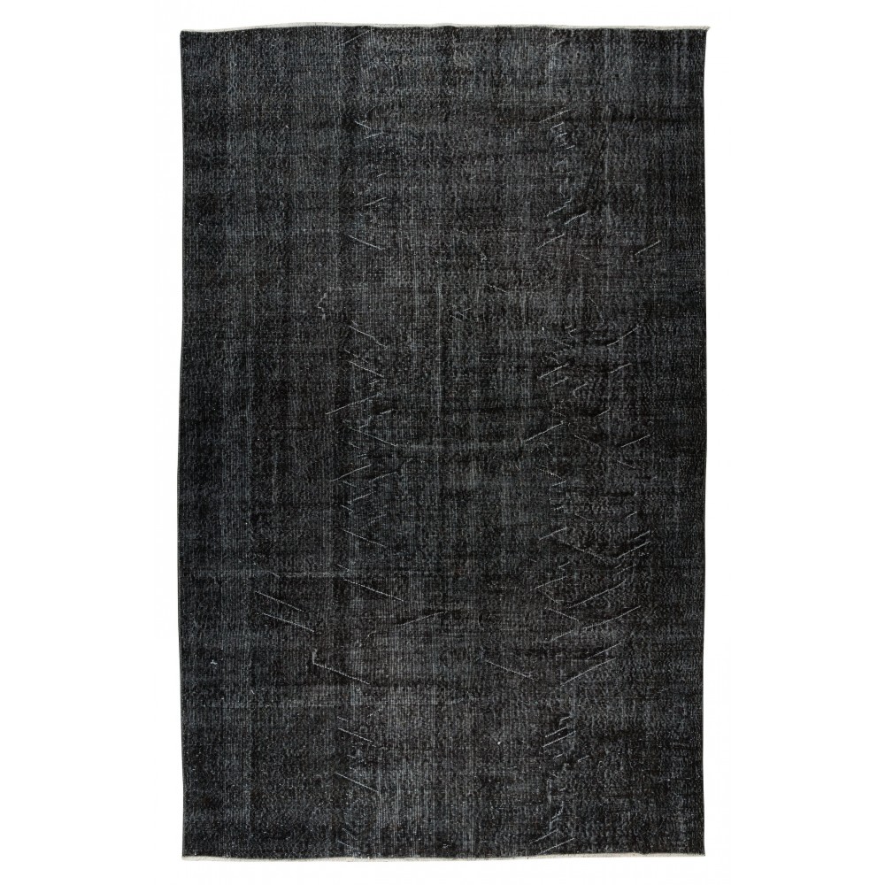Hand-Knotted Vintage Turkish Area Rug Over-Dyed in Black, Ideal for Modern Home & Office Decor