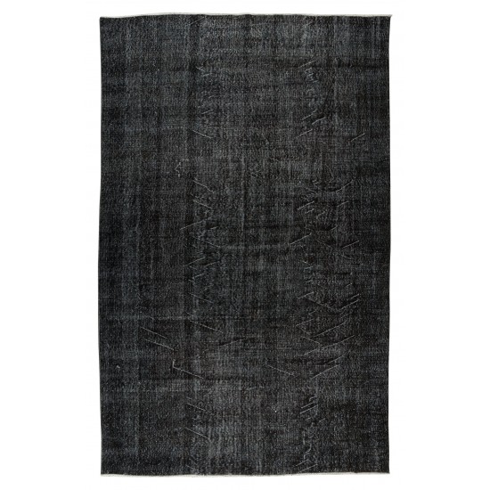 Hand-Knotted Vintage Turkish Area Rug Over-Dyed in Black, Ideal for Modern Home & Office Decor