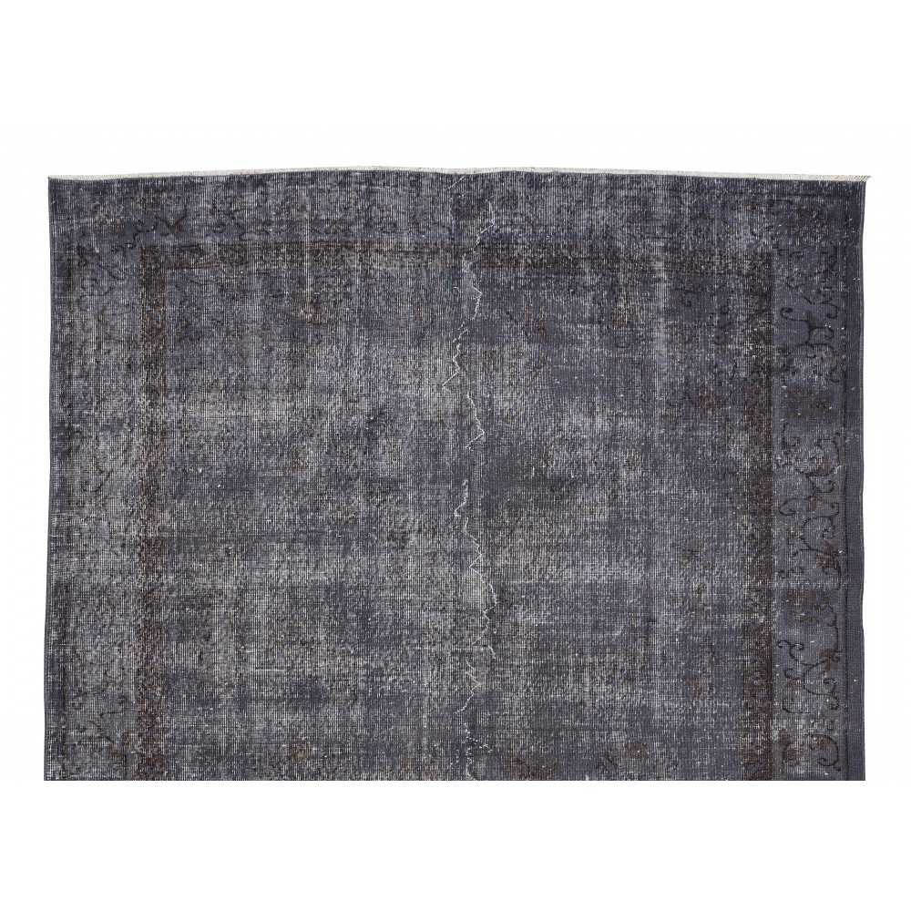 Vintage Rug Over-Dyed in Gray for Modern Interiors, Handmade in Turkey