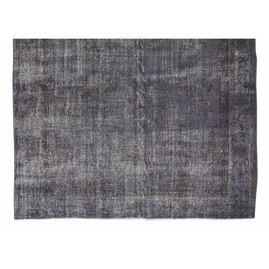 Vintage Rug Over-Dyed in Gray for Modern Interiors, Handmade in Turkey