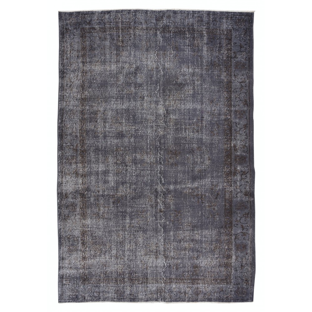 Vintage Rug Over-Dyed in Gray for Modern Interiors, Handmade in Turkey