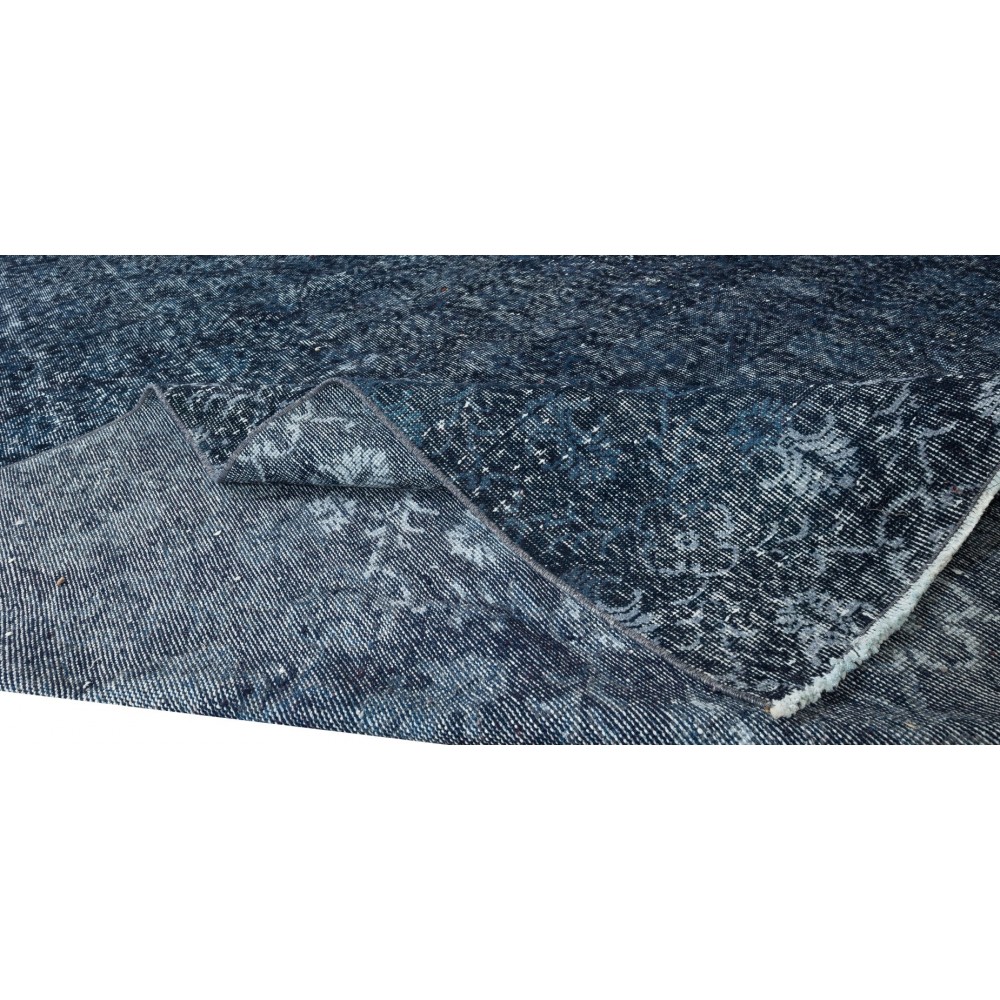 Handmade Vintage Turkish Area Rug Over-Dyed in Navy Blue for Modern Interiors