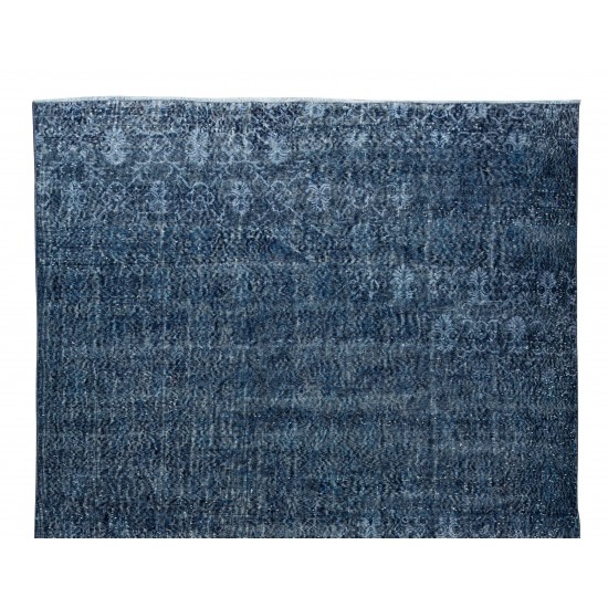 Handmade Vintage Turkish Area Rug Over-Dyed in Navy Blue for Modern Interiors