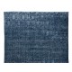 Handmade Vintage Turkish Area Rug Over-Dyed in Navy Blue for Modern Interiors