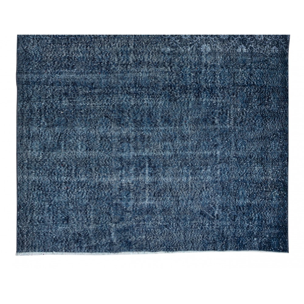 Handmade Vintage Turkish Area Rug Over-Dyed in Navy Blue for Modern Interiors