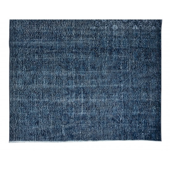 Handmade Vintage Turkish Area Rug Over-Dyed in Navy Blue for Modern Interiors Handmade Vintage Turkish Area Rug Over-Dyed in Navy Blue for Modern Interiors