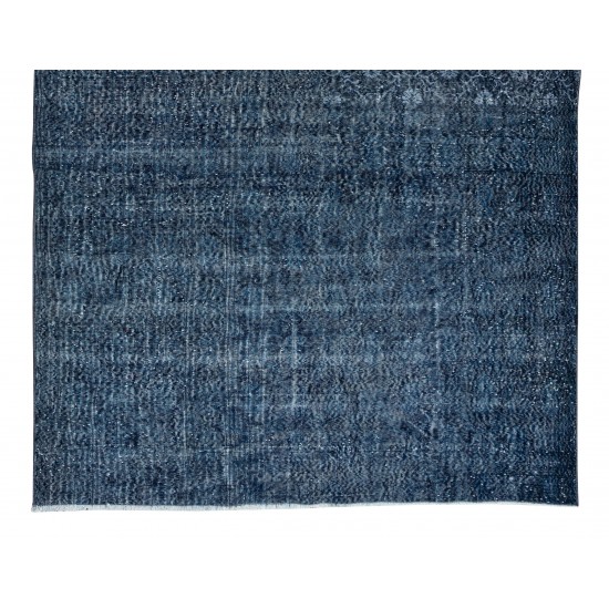 Handmade Vintage Turkish Area Rug Over-Dyed in Navy Blue for Modern Interiors