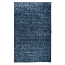 Handmade Vintage Turkish Area Rug Over-Dyed in Navy Blue for Modern Interiors