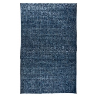 Handmade Vintage Turkish Area Rug Over-Dyed in Navy Blue for Modern Interiors