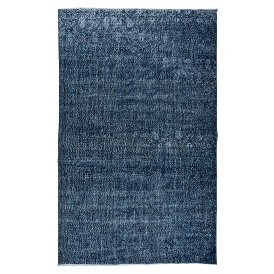 Handmade Vintage Turkish Area Rug Over-Dyed in Navy Blue for Modern Interiors