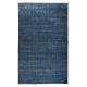 Handmade Vintage Turkish Area Rug Over-Dyed in Navy Blue for Modern Interiors