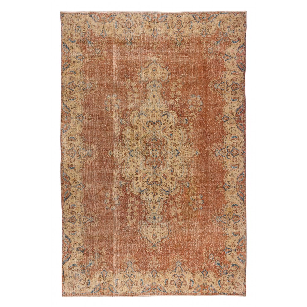 Hand-Made Vintage Turkish Area Rug with Medallion Design, Woolen Floor Covering