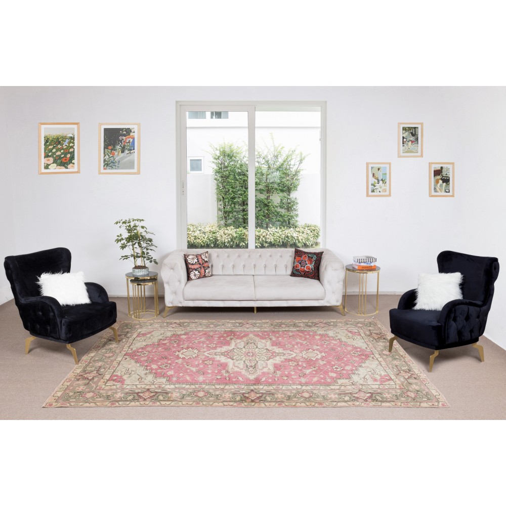 Handmade Contemporary Turkish Area Rug, Carpet with Medallion Design, 100% Wool