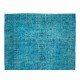 Traditional Handmade Vintage Turkish Area Rug Over-Dyed in Teal for Modern Interiors