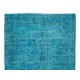 Traditional Handmade Vintage Turkish Area Rug Over-Dyed in Teal for Modern Interiors