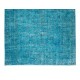 Traditional Handmade Vintage Turkish Area Rug Over-Dyed in Teal for Modern Interiors