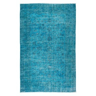 Traditional Handmade Vintage Turkish Area Rug Over-Dyed in Teal for Modern Interiors