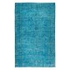 Traditional Handmade Vintage Turkish Area Rug Over-Dyed in Teal for Modern Interiors