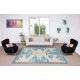 Vintage Chinese Art Deco Rug in Beige and Blue, Hand Knotted Wool Carpet
