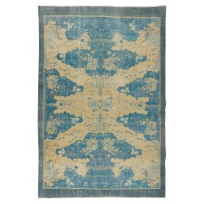 Vintage Chinese Art Deco Rug in Beige and Blue, Hand Knotted Wool Carpet