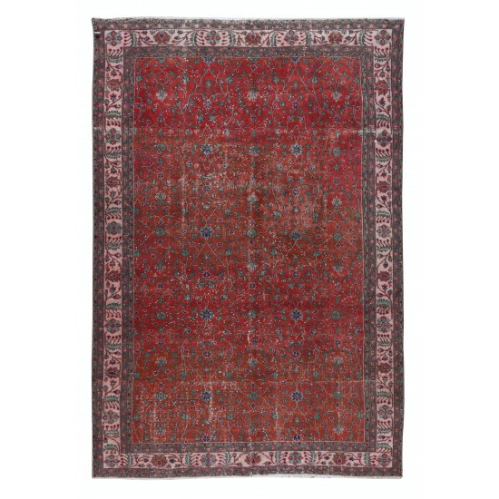 Traditional Hand Knotted Vintage Turkish Rug in Red, Beige, Blue & Green Colors