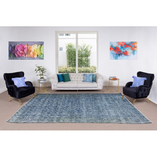 Handmade Vintage Turkish Area Rug Over-Dyed in Blue for Modern Interiors
