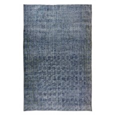 Handmade Vintage Turkish Area Rug Over-Dyed in Blue for Modern Interiors