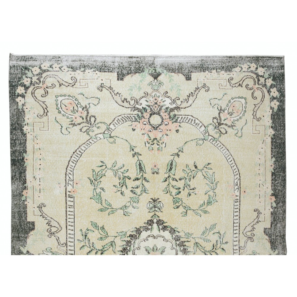 Vintage Handmade Turkish Oushak Wool Area Rug with Medallion Design