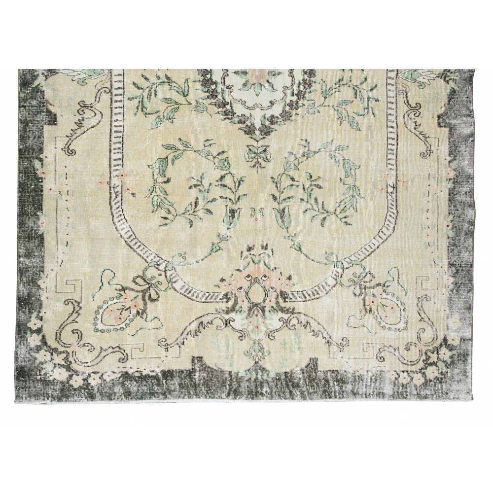 Vintage Handmade Turkish Oushak Wool Area Rug with Medallion Design