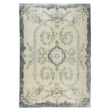Vintage Hand-Knotted Turkish Wool Area Rug with Medallion Design