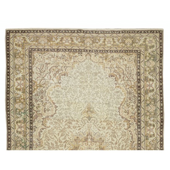 Hand Knotted Vintage Turkish Oushak Wool Area Rug, Antique Washed Carpet with Medallion Design