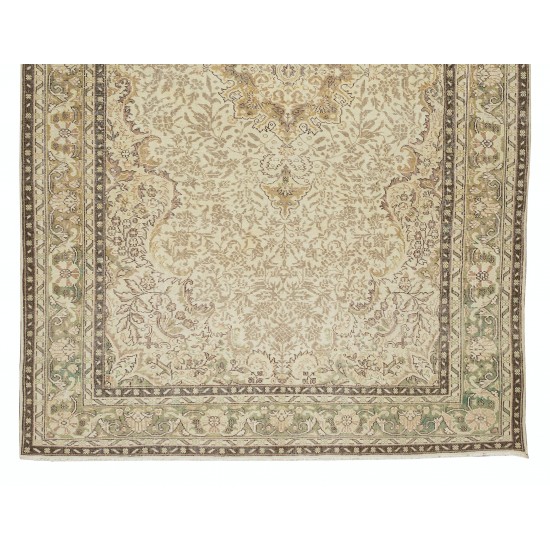 Hand Knotted Vintage Turkish Oushak Wool Area Rug, Antique Washed Carpet with Medallion Design