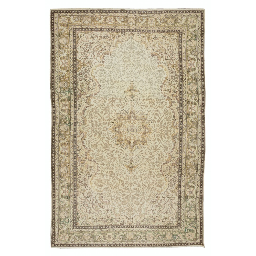 Vintage Handmade Turkish Oushak Wool Area Rug, Carpet with Medallion Design