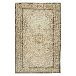 Vintage Handmade Turkish Oushak Wool Area Rug, Carpet with Medallion Design