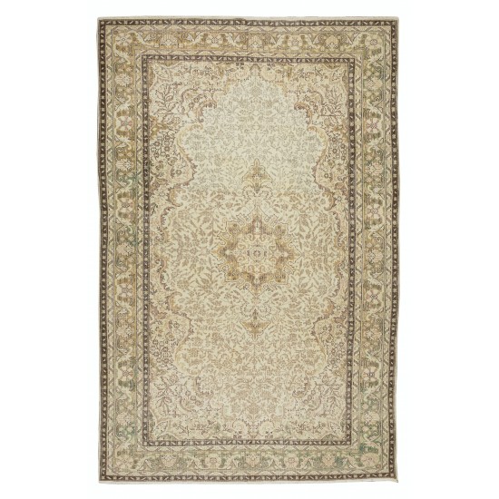Hand Knotted Vintage Turkish Oushak Wool Area Rug, Antique Washed Carpet with Medallion Design Hand Knotted Vintage Turkish Oushak Wool Area Rug, Antique Washed Carpet with Medallion Design
